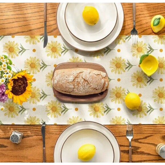 Table Runner 13x72in Woven Polyester Sunflowers Yellow Spring Summer Floral - Picture 2 of 3